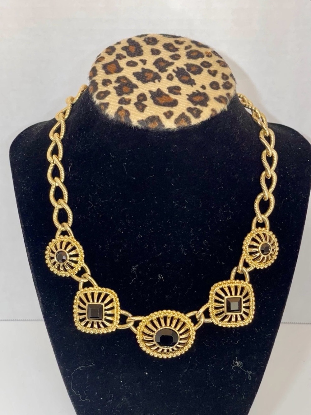 Swarovski Statement Gold-Tone Necklace with Black Stone Accents